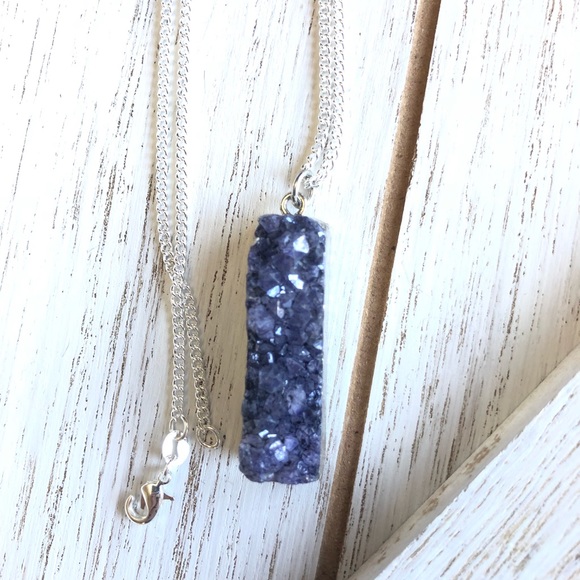 Purple Natural Druzy Stone Necklace - Picture 2 of 3